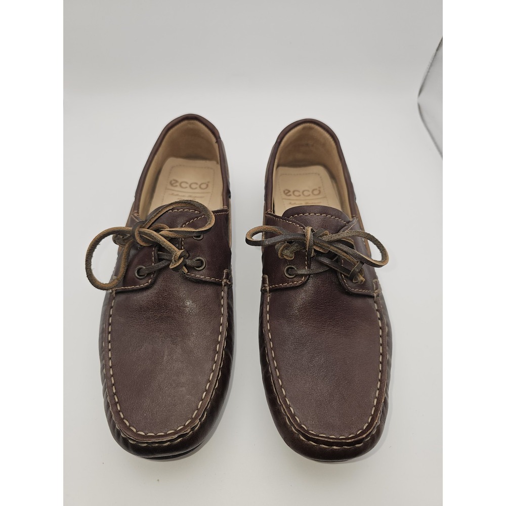 ECCO Men's Dark Brown Hand Sewn Leather Boat Shoes Eur 42 Size 9-9 US extra wide